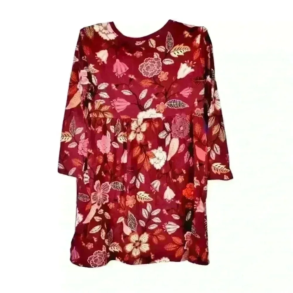 OLD NAVY Girls BURGANDY FLORAL Dress LONG SLEEVE Lightweight STRETCH size 5t